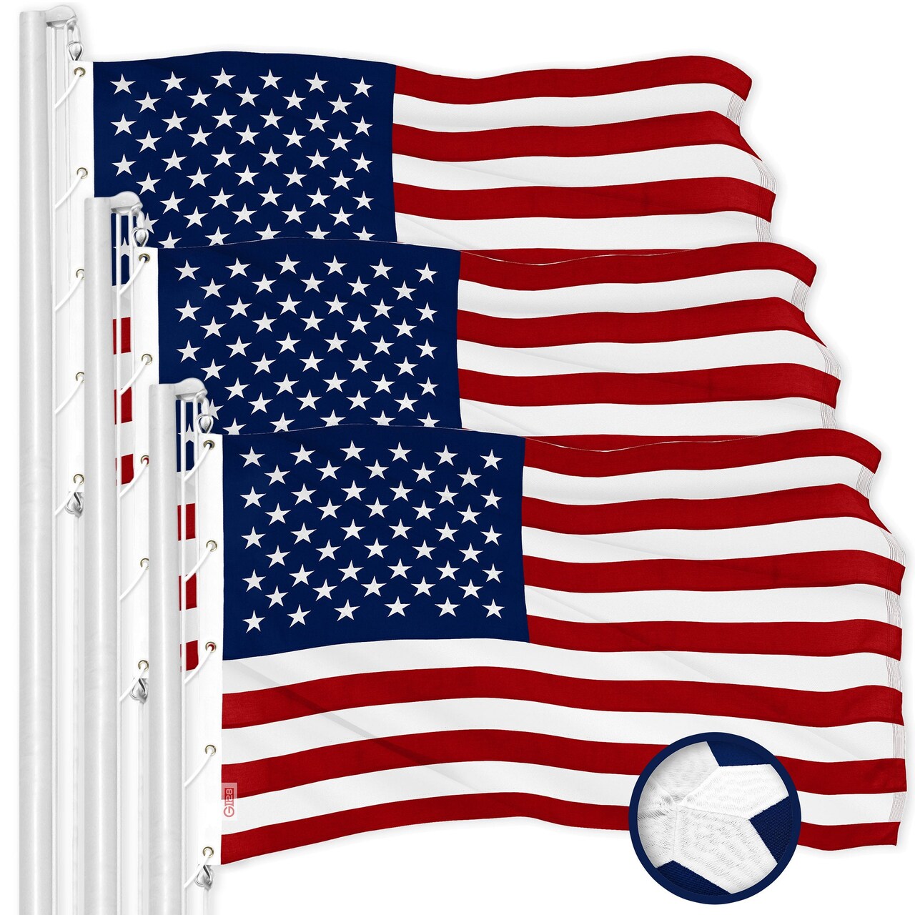 G128 3 Pack: American USA Flag | 10x19 Ft | ToughWeave Series Embroidered 600D Polyester | Country Flag, Embroidered Stars, Sewn Stripes, Indoor/Outdoor, Brass Grommets